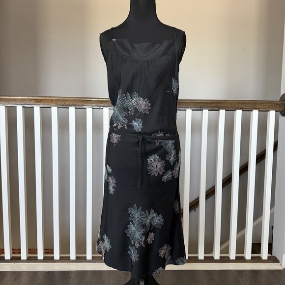 Laura Ashley Dresses & Skirts - Vtg 90s Laura Ashley 100% Silk Black Embroidered Floral Dress Sz 6 Y2K Luxury